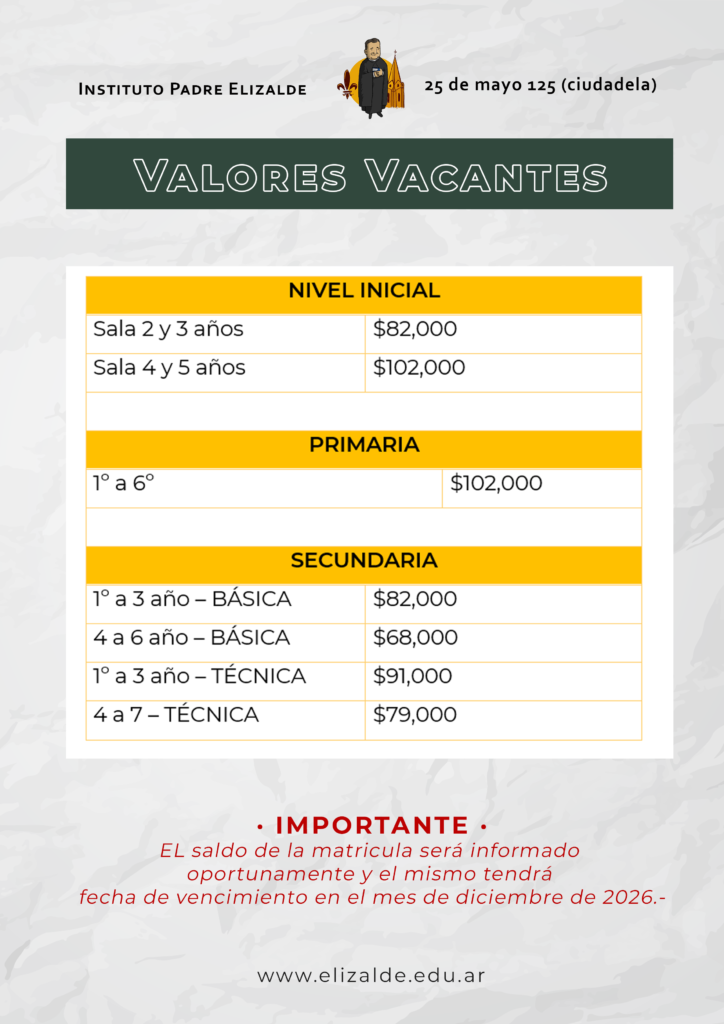 Valores Vacante 2027